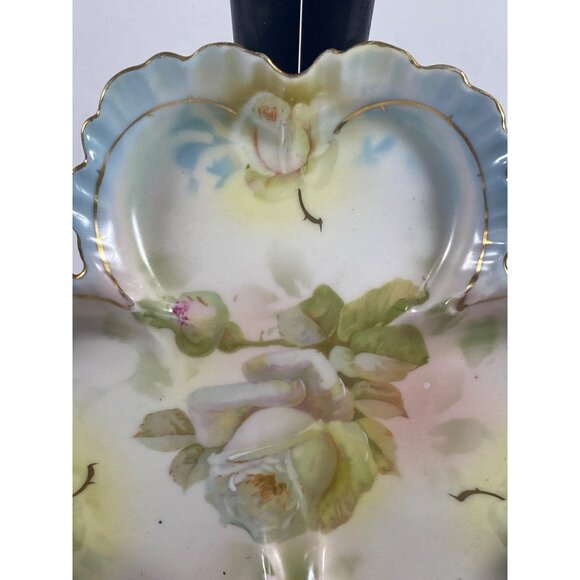 Vintage Royal Rudolstadt Prussia Hand Painted Clover Dish Vanity Trinket Porcela - Picture 4 of 9